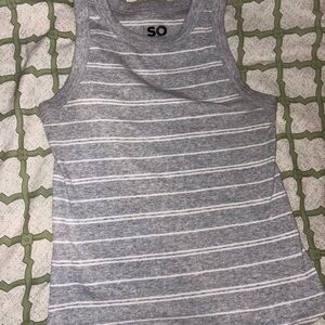 SO Women's Gray and White Striped Tank Top